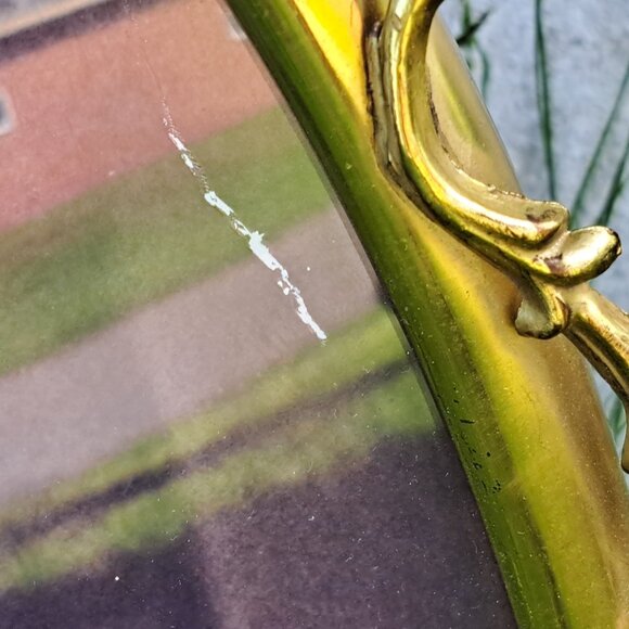 Antique Bubble Glass Brass Frame & Picture - Picture 11 of 11